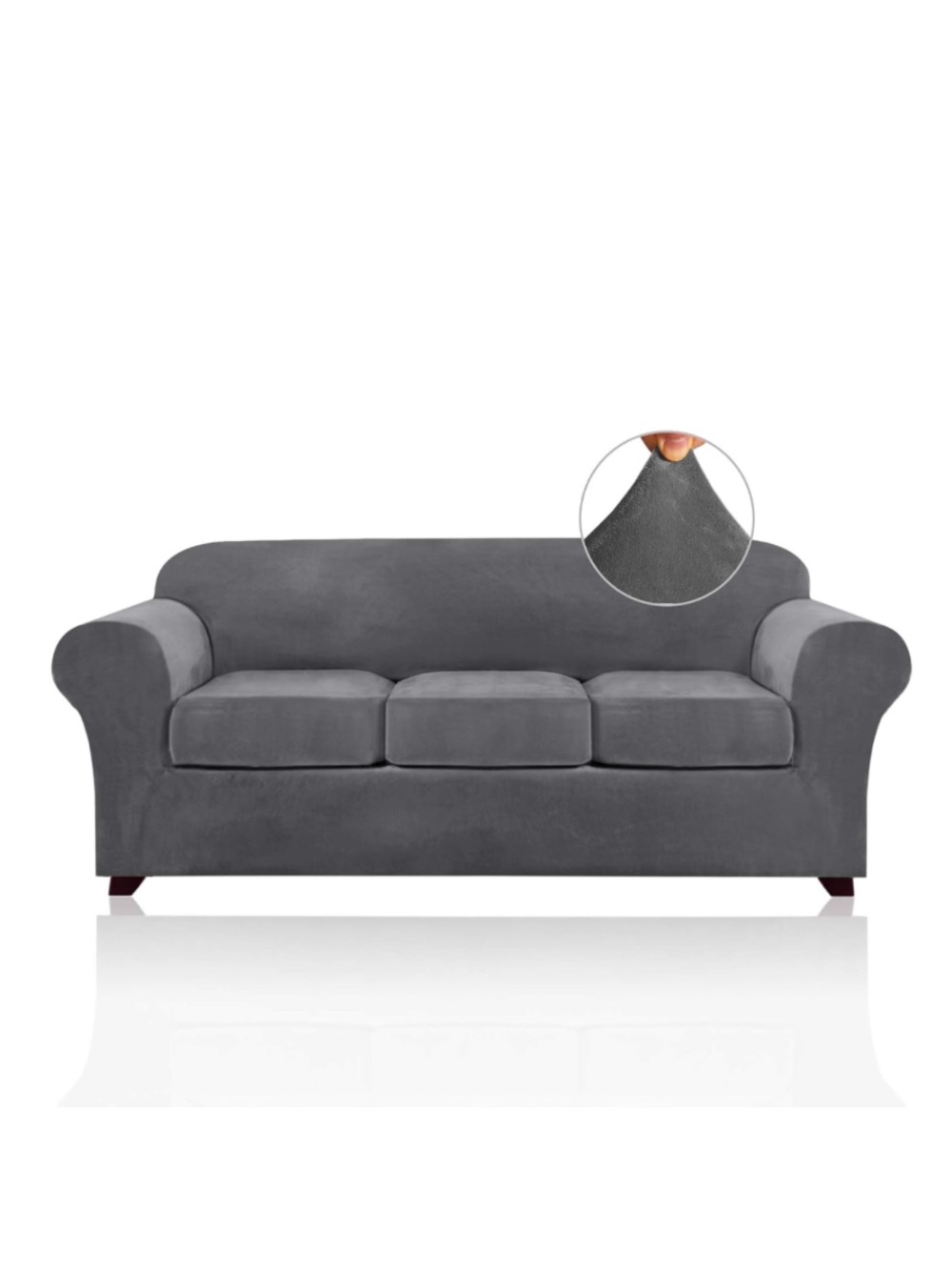Modern Sofa Slipcover Pet-Friendly 3 Pc. Set SIZE LARGE 72-90” - GRAY VELVET